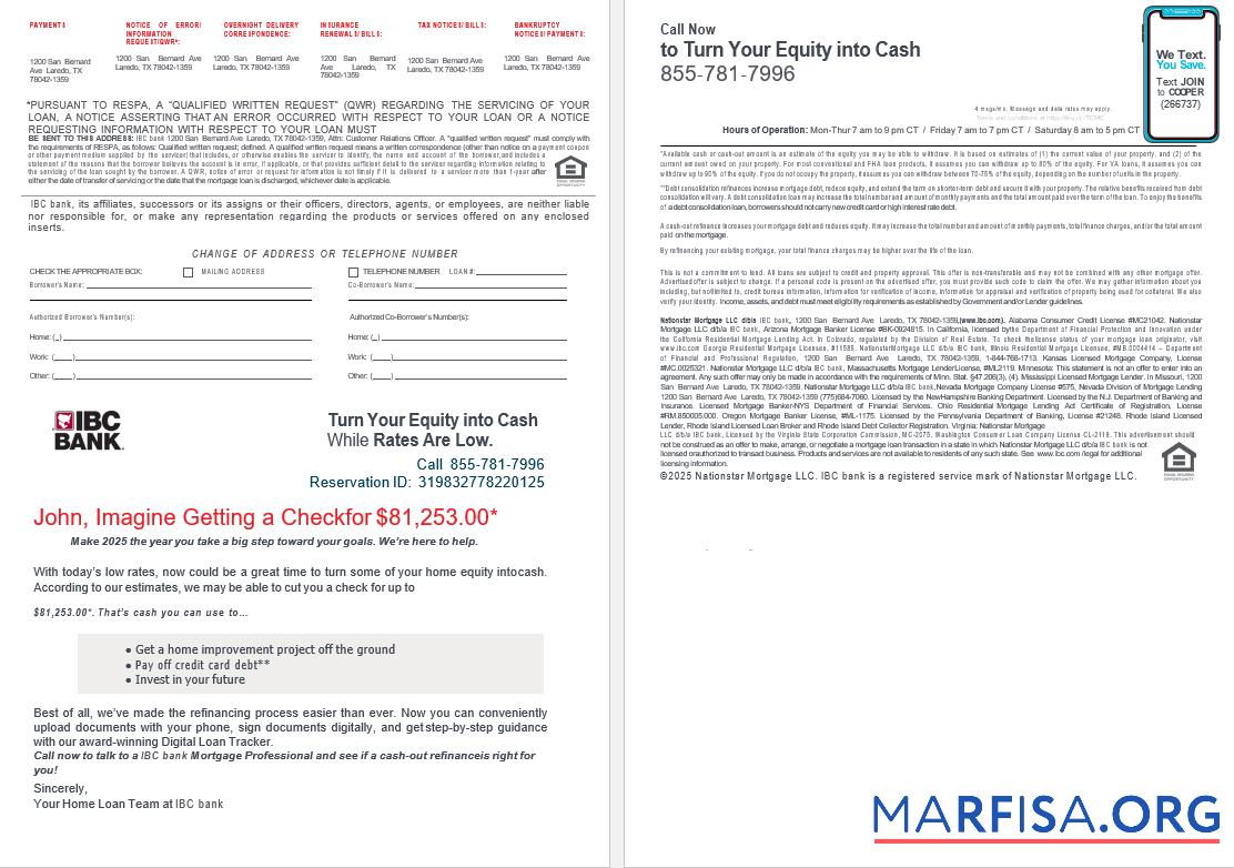 Blank USA Texas IBC bank mortgage loan statement in Word and PDF formats , 4 pages 3 4 template